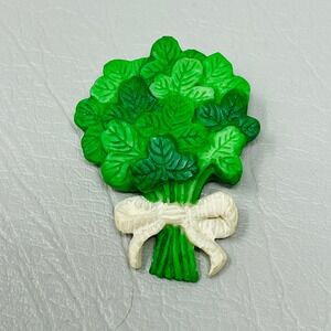 Vintage Shamrock Clover Brooch Green Acrylic St Patricks Day Pin GGI